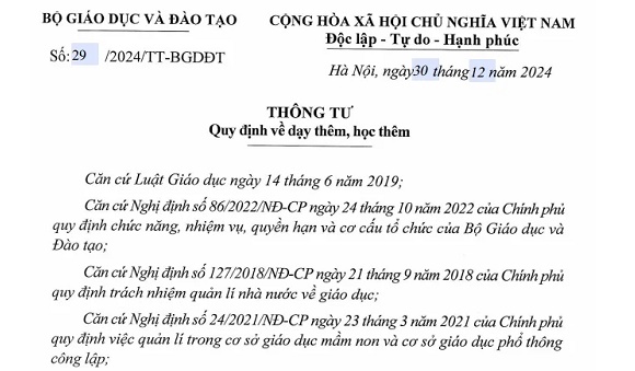 11. Bộ Giáo dục và Đào tạo ban hành Thông tư quy định về dạy thêm, học thêm.jpg