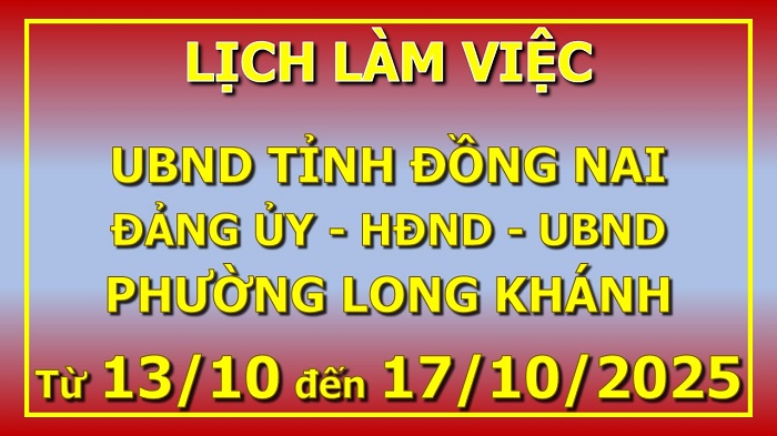 Lịch làm việc 13 10 đến 17 10 2025